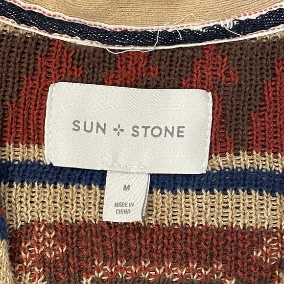 Sun + Stone Cardigan Mens Sweater Medium Western Native Print Artsy Indie - Picture 6 of 7